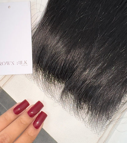 Brown Silk Hair Raw Sea Natural Straight HD Closure – 100% raw human hair with seamless HD lace for a silk-like finish